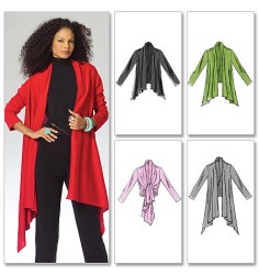5241 MCCALLS CASCADING FLARE OPEN CARDIGAN 3 LENGTHS KNIT PATTERN XS-MED;  LG-XXL