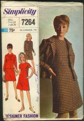 7264  SIMPLICITY 1967 DESIGNER YOKE A-DRESS, JACKET PATTERN 14 OR 16 CHOICE
