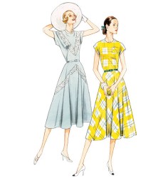 8811 VOGUE RETRO 1940 PULLOVER CAP SLEEVE DRESS BELT PATTERN 4-12