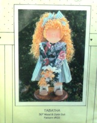 30'' WOOD & CLOTH FOLK ART DOLL ''TABATHA'' & SMALL DOLL,CLOTHES PATTERN