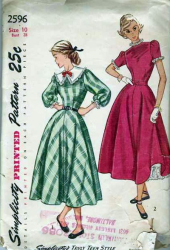 2596 1948 TEEN FLARE DRESS RUFFLE OR NOT PATTERN 12 30